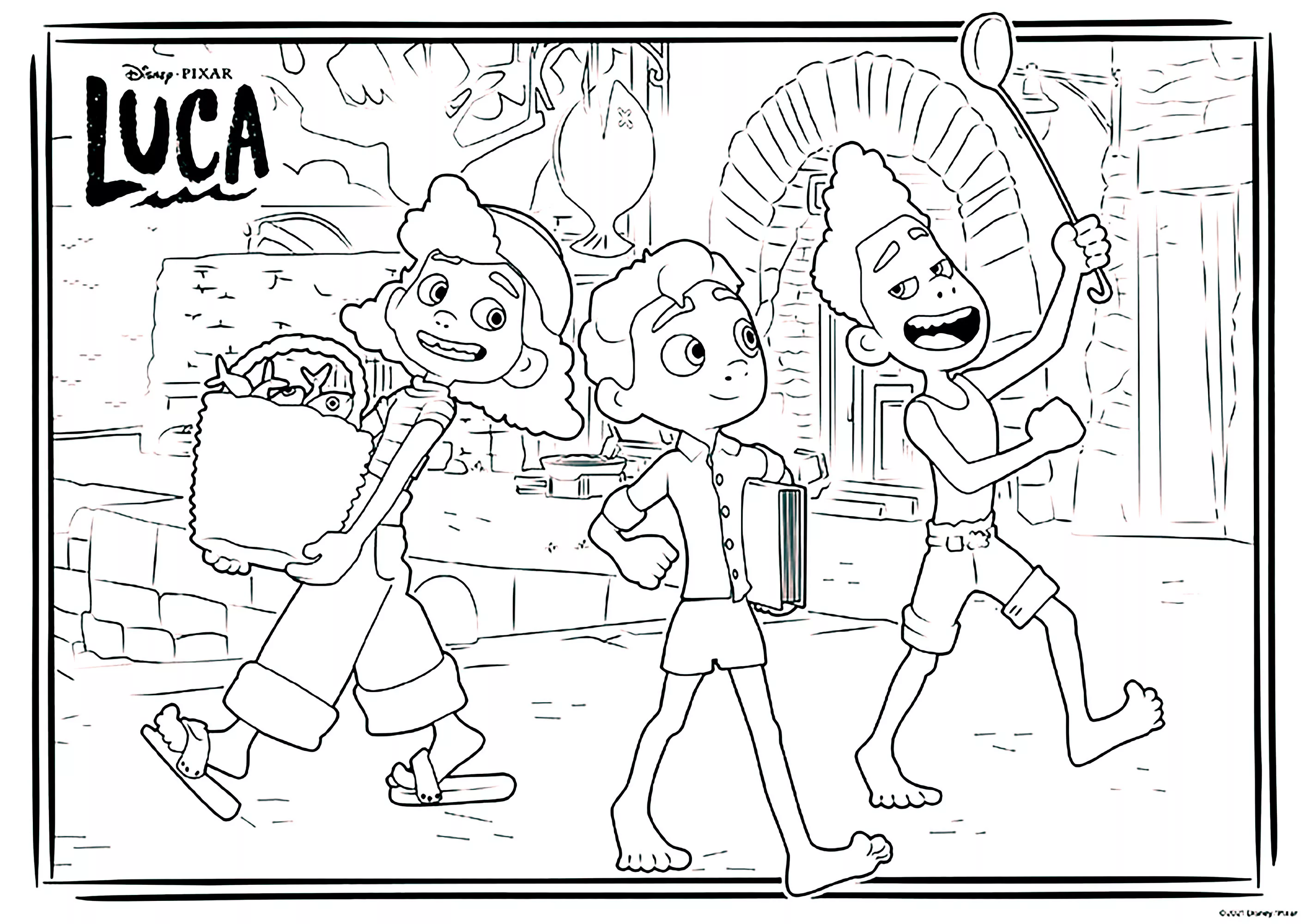 Luca, Alberto e Giulia. (Pagina da Colorare per bambini)