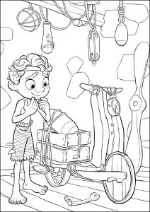Pagina da Colorare per bambini : Luca e la sua buffa moto