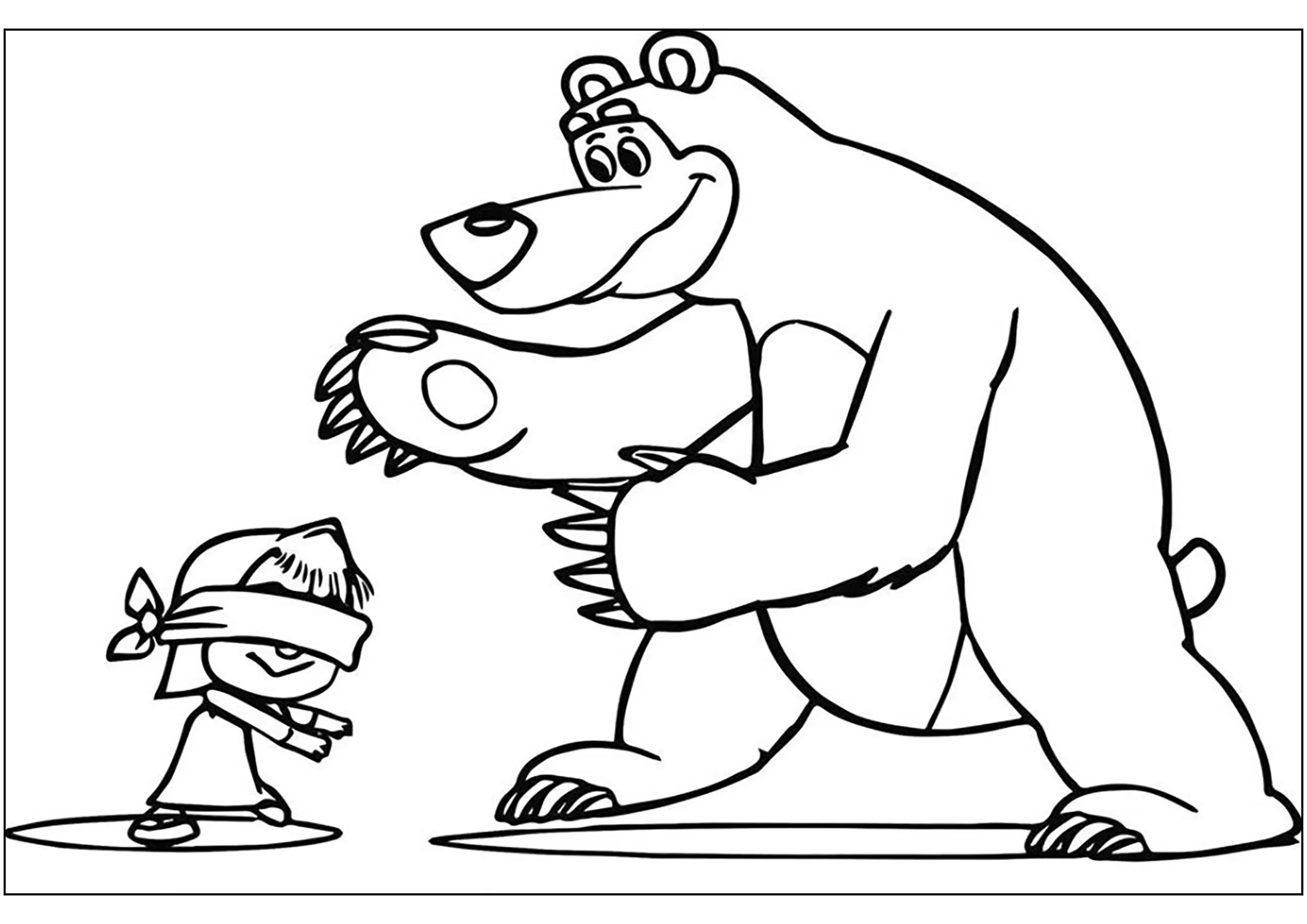 Gioco a nascondino. (Pagina Macha e lOrso da Colorare per bambini)