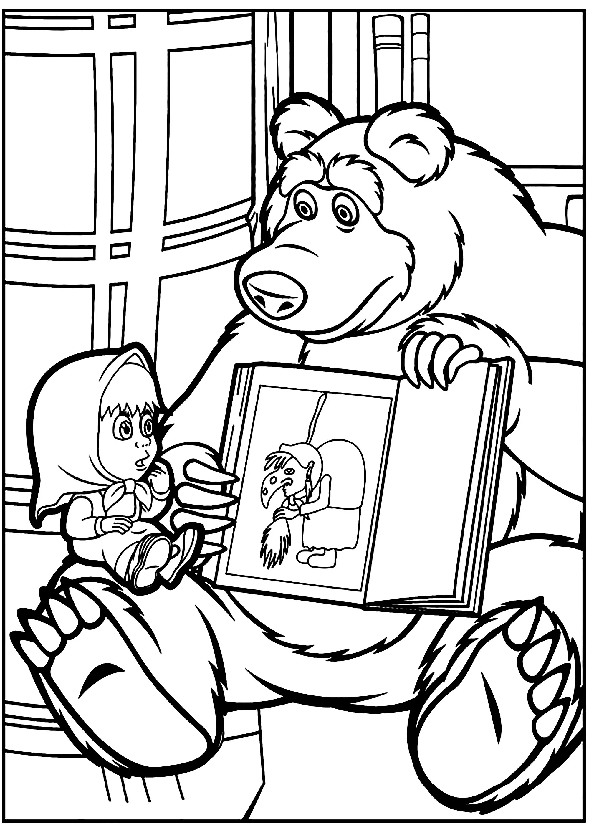 Masha ha paura di questa strega. (Pagina Macha e lOrso da Colorare per bambini)
