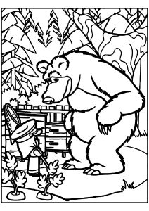 Masha e Orso sono nella foresta. (Pagina Macha e lOrso da Colorare)