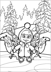 Masha e i suoi amici del bosco (Pagina Macha e lOrso da Colorare)