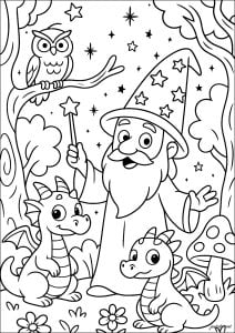 Stregone della Foresta Incantata (Pagina Maghi da Colorare)