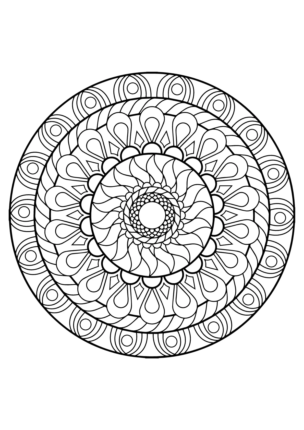 Mandala a 3 livelli (Pagina da Colorare per bambini)
