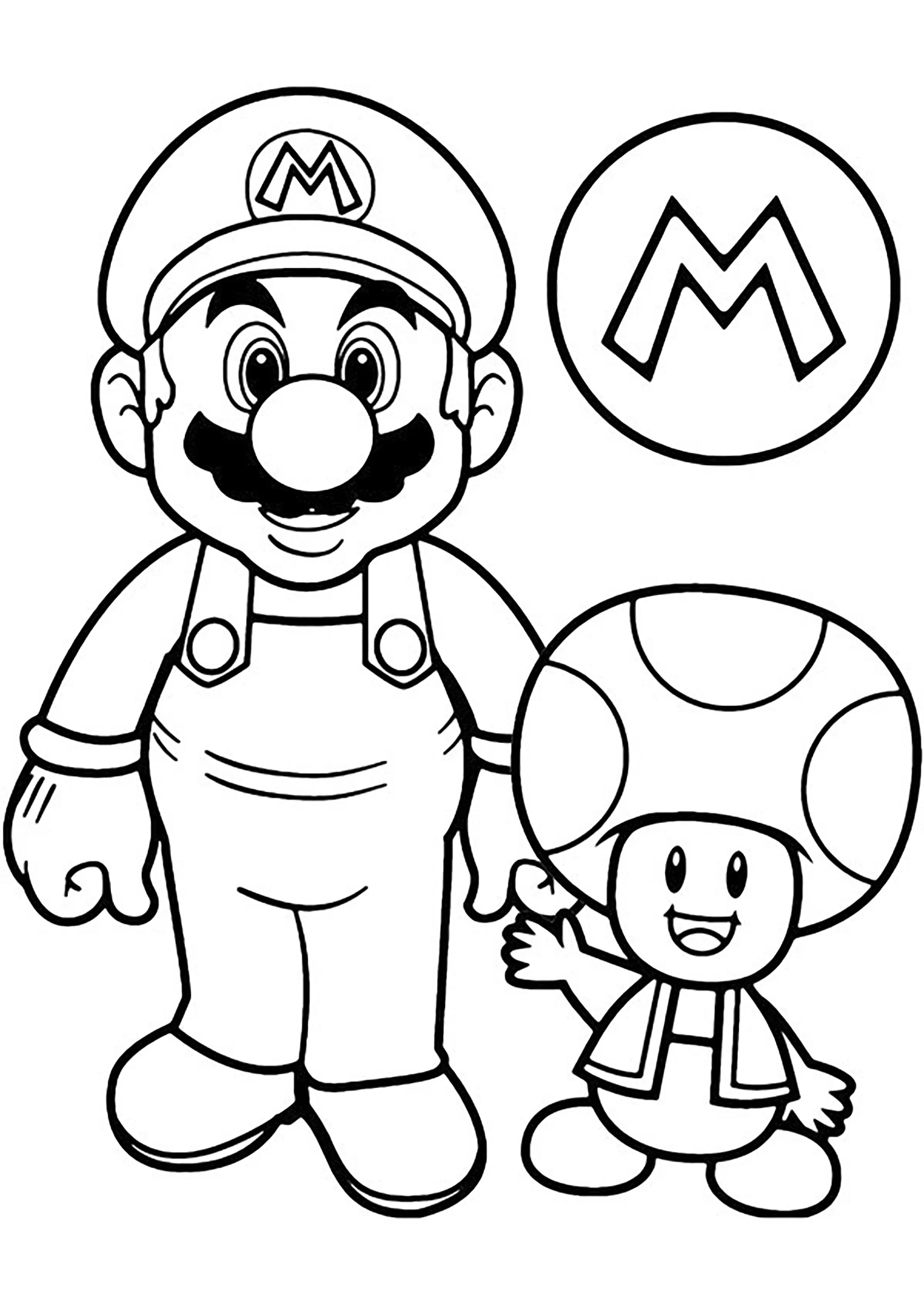 Mario e Toad (Pagina Mario Bros da Colorare per bambini)