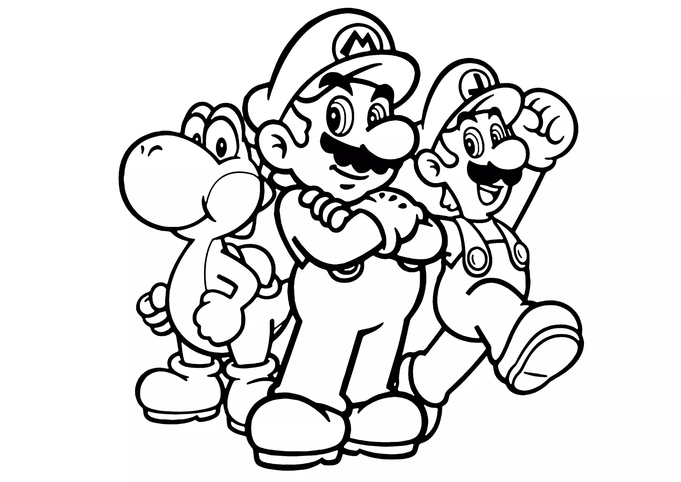 Mario, Luigi e Yoshi (Pagina Mario Bros da Colorare per bambini)