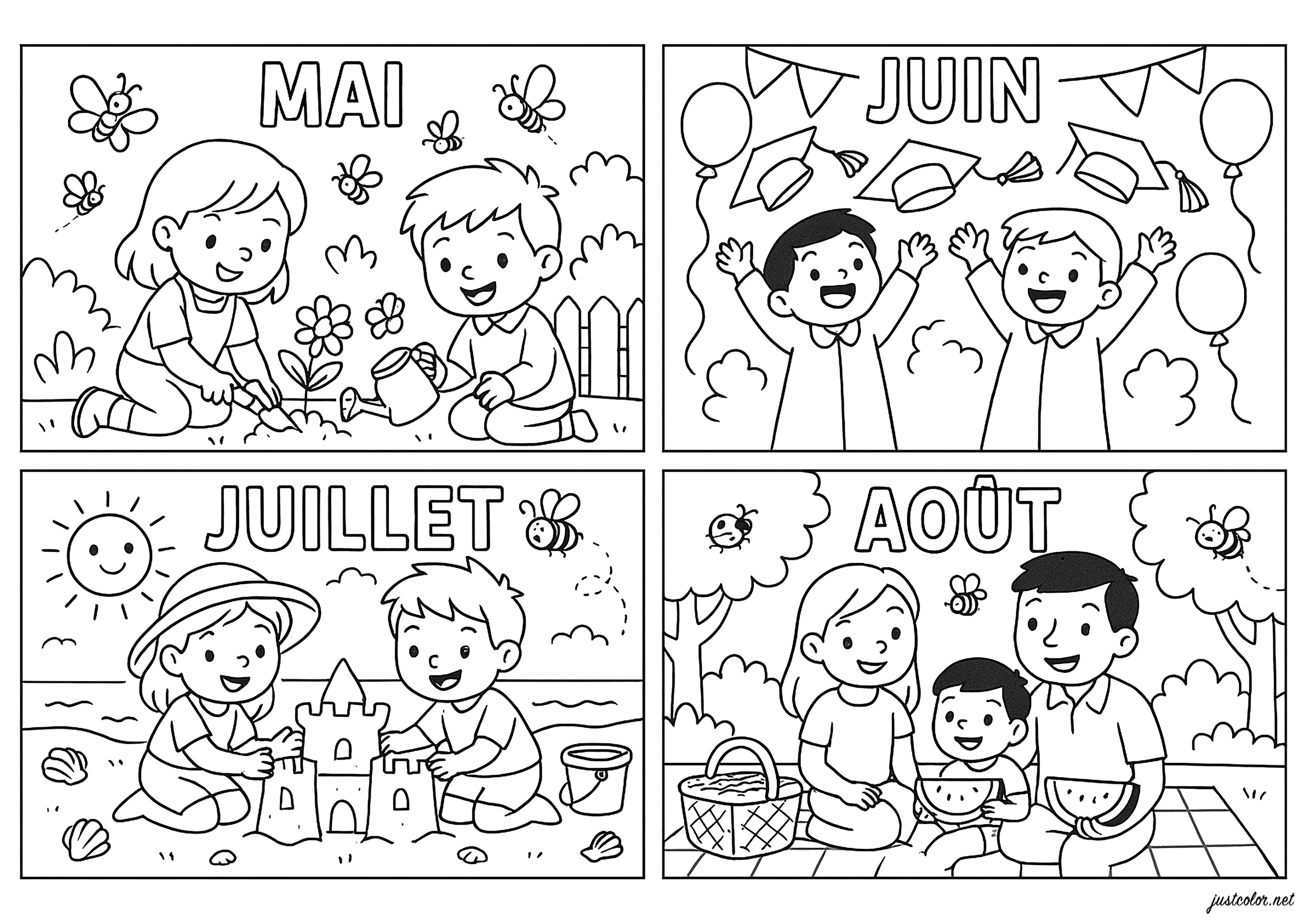 Da Maggio ad Agosto (Pagina Mesi da Colorare per bambini)