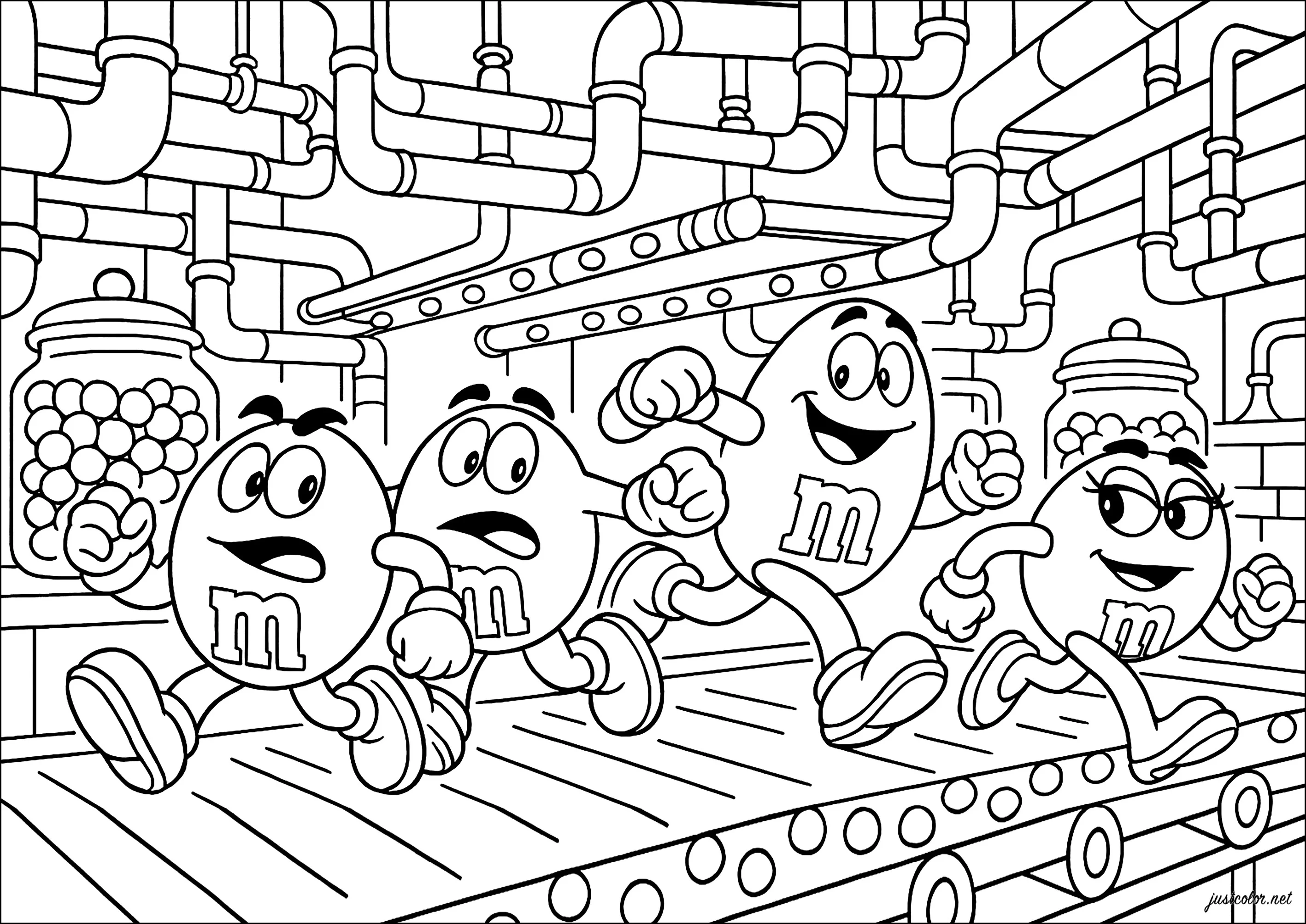 La fabbrica di caramelle (Pagina M&MS da Colorare per bambini)