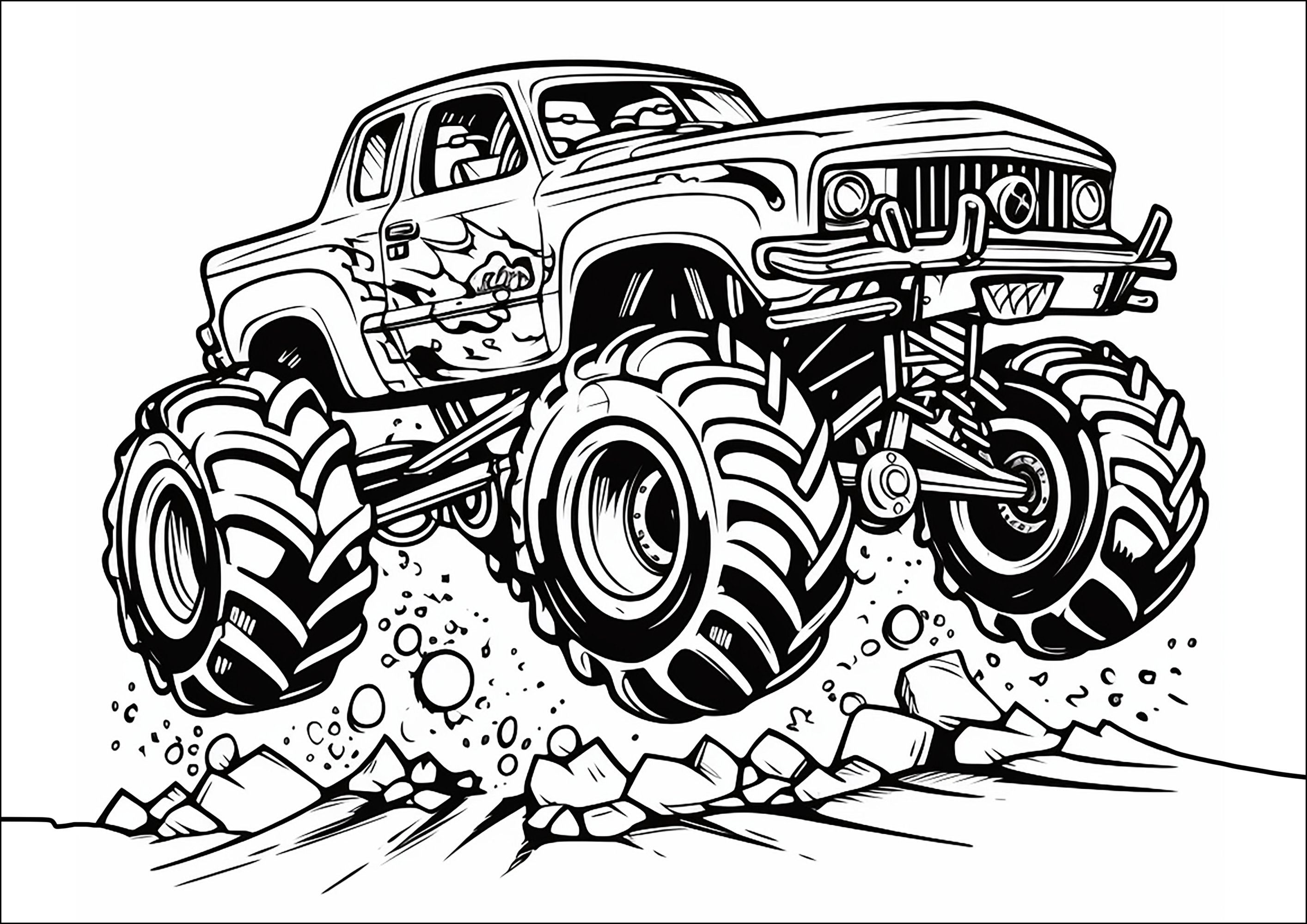 Un'enorme auto di sabbia (Pagina Monster Truck da Colorare per bambini)