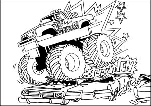 Pagina da Colorare per bambini : Monster Truck che schiaccia le auto