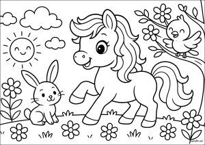Pony felice nella prateria (Pagina My Little Pony da Colorare)