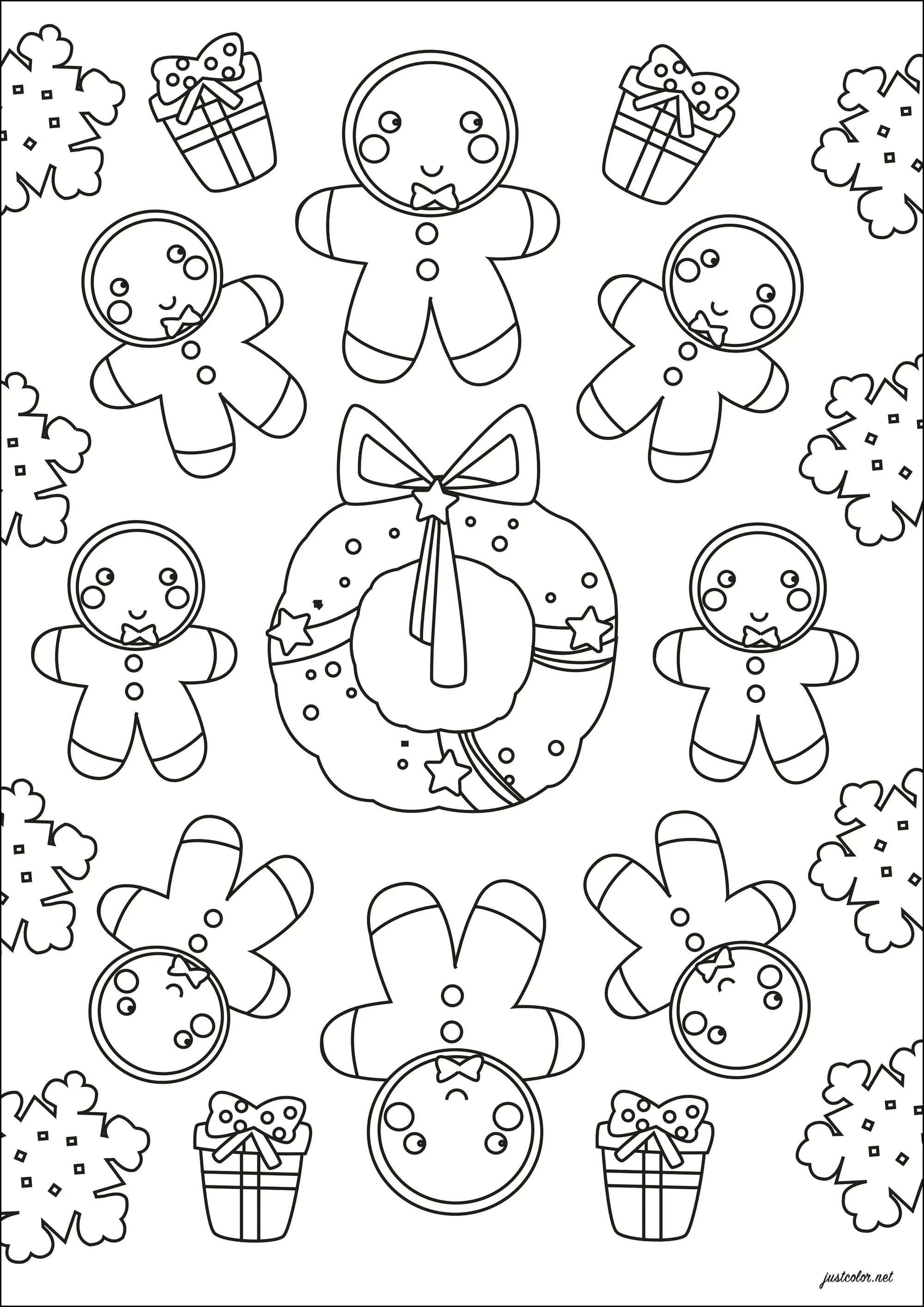 Omini di pan di zenzero e ciambelle (Pagina Natale da Colorare per bambini)
