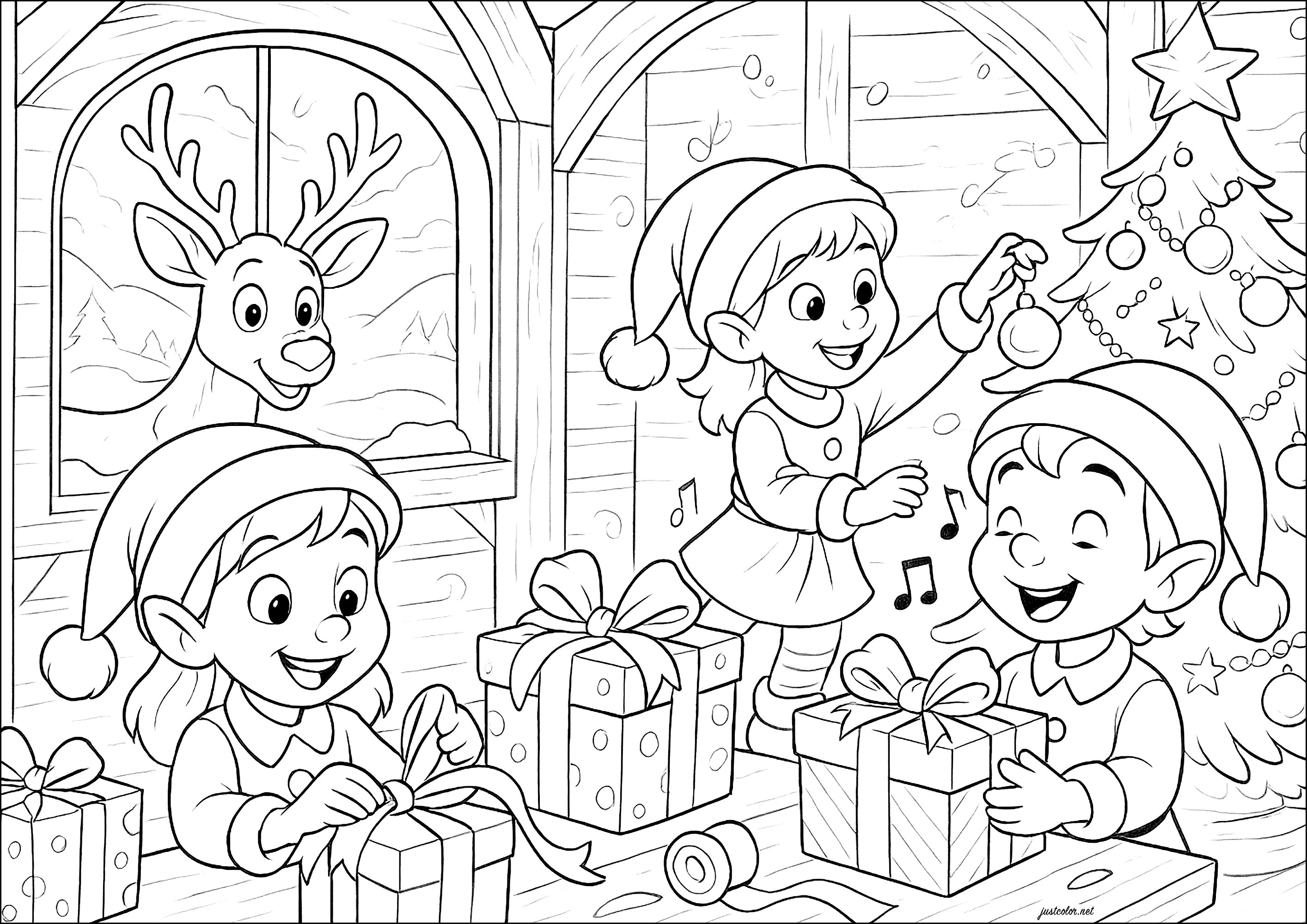 Préparation de cadeaux de Noël (Pagina Natale da Colorare per bambini)