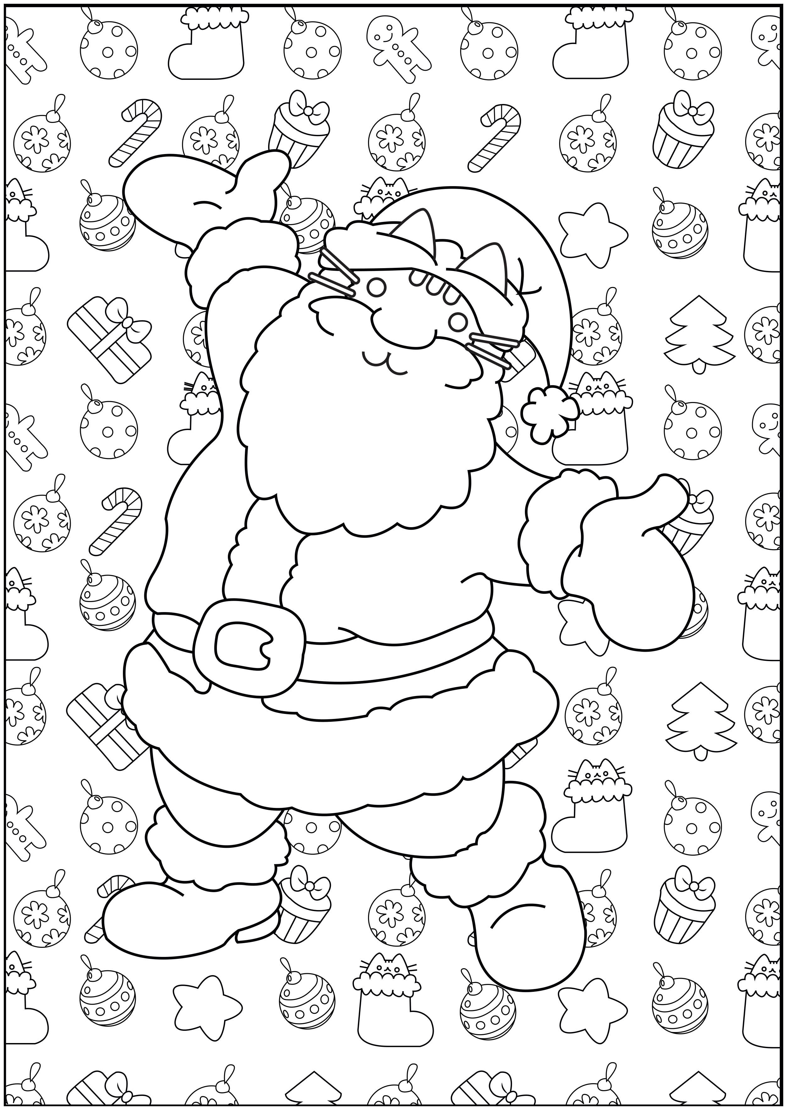Pusheen Babbo Natale (Pagina da Colorare) Pusheen Babbo Natale (Pagina da Colorare per bambini)