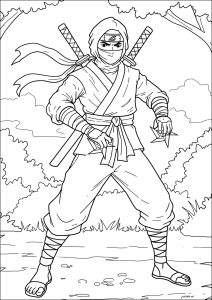 Ninja con due stelle in mano (Pagina da Colorare)