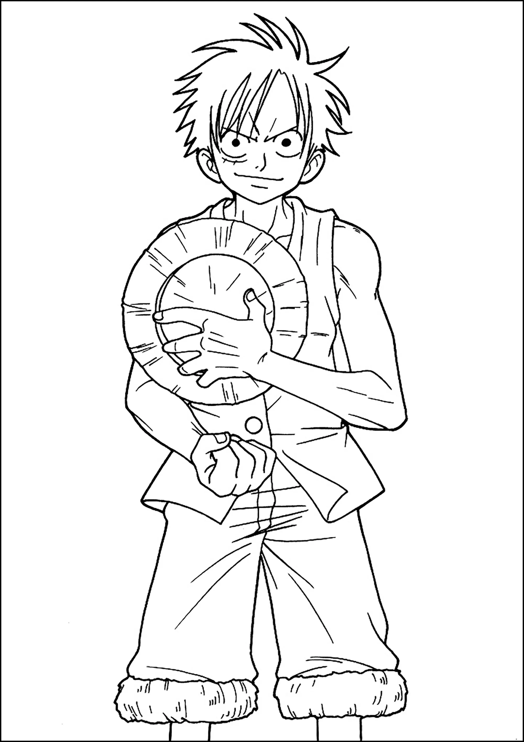 Monkey D. Luffy senza il cappello in testa (Pagina One Piece da Colorare per bambini)