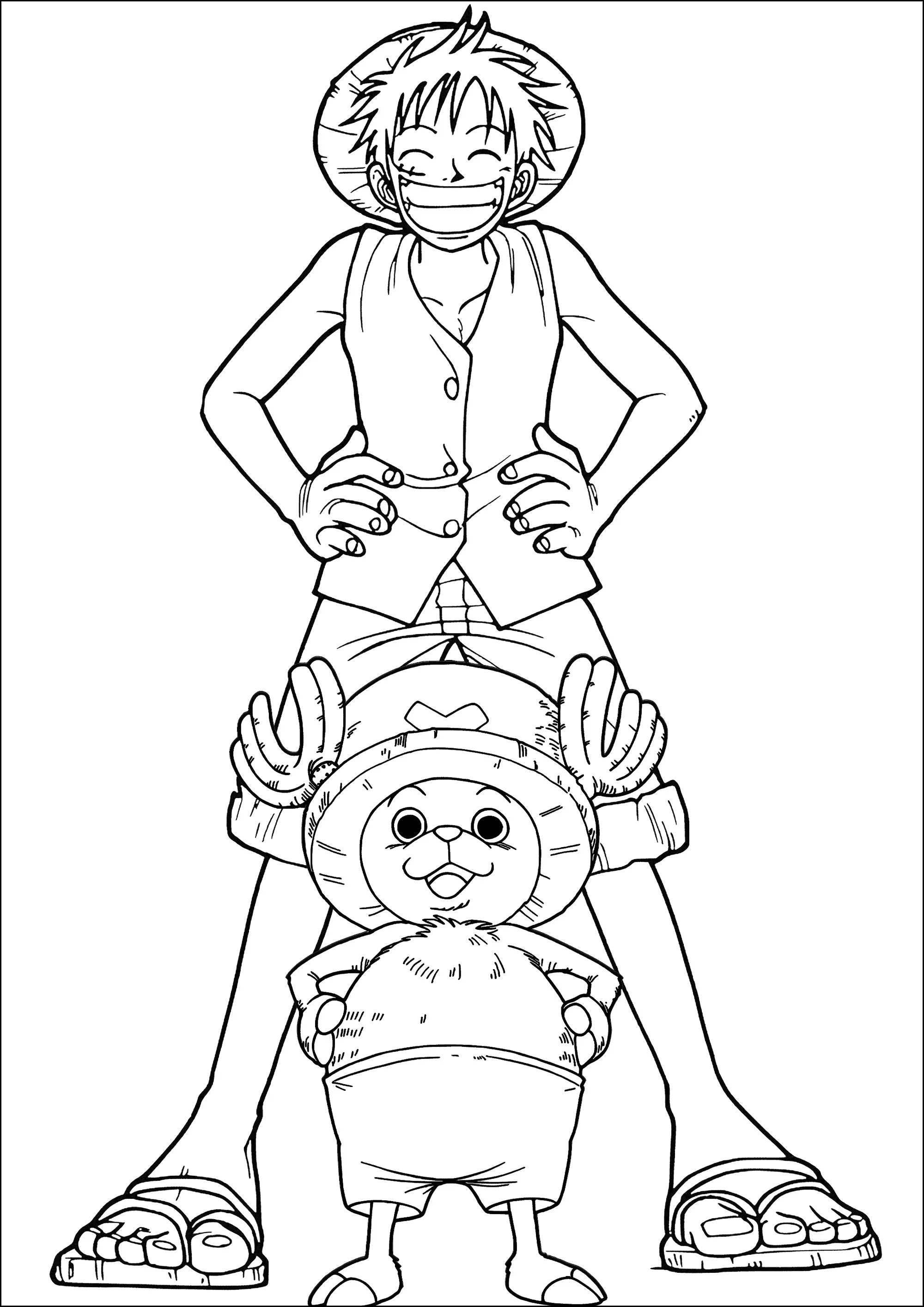 Tony Tony Chopper e Monkey D. Luffy insieme (Pagina One Piece da Colorare per bambini)