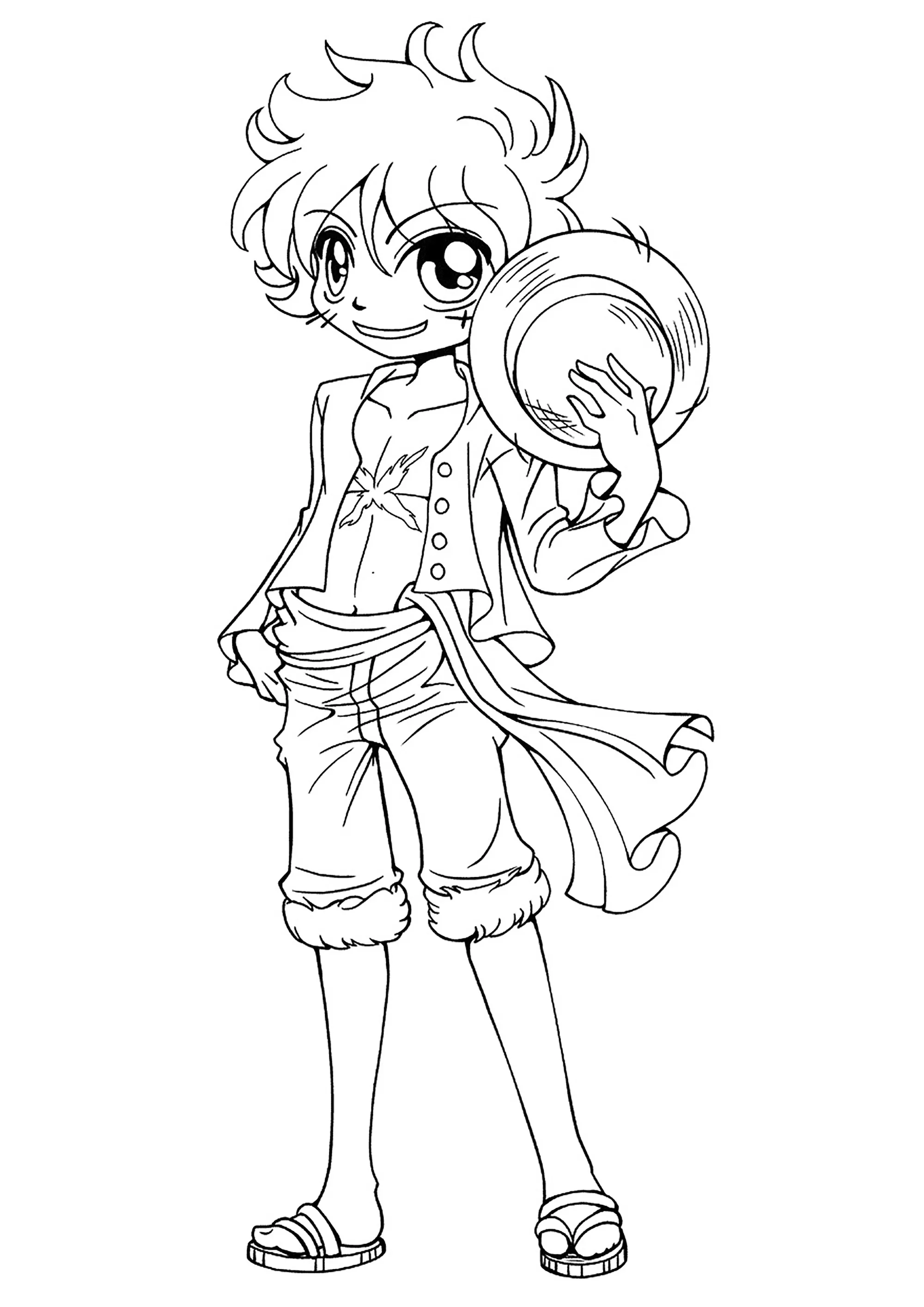 Personaggio di One Piece, stile Kawaii (Pagina da Colorare per bambini)