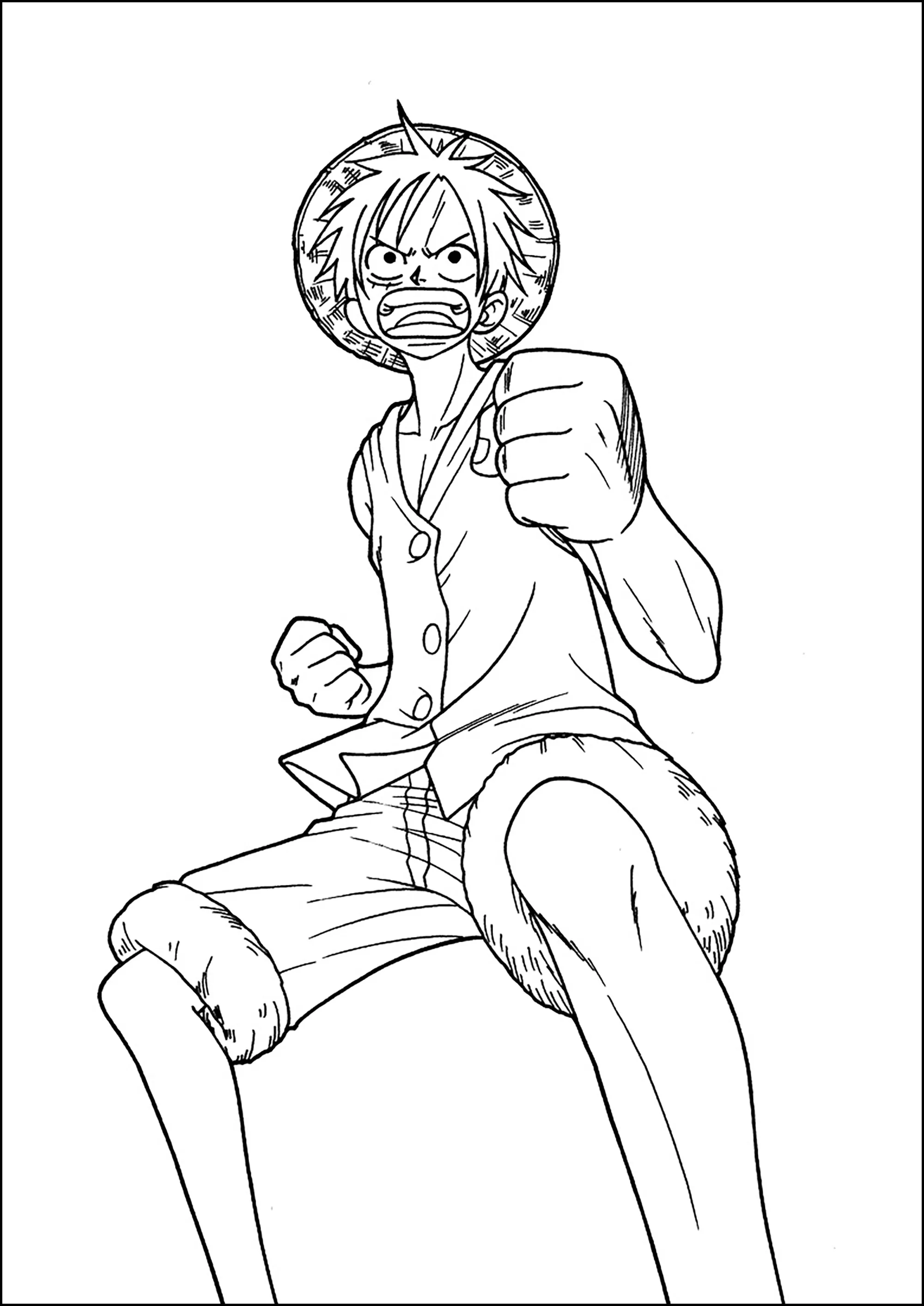 Monkey D. Luffy pronto ad attaccare (Pagina One Piece da Colorare per bambini)