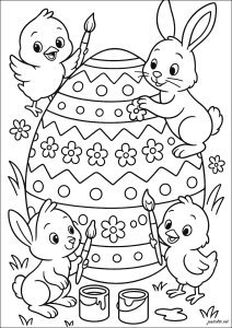 Decorare un uovo di Pasqua con animali amichevoli (Pagina da Colorare)