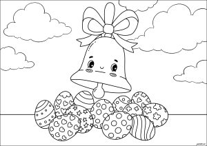 Campane di Pasqua con uova decorate (Pagina da Colorare)