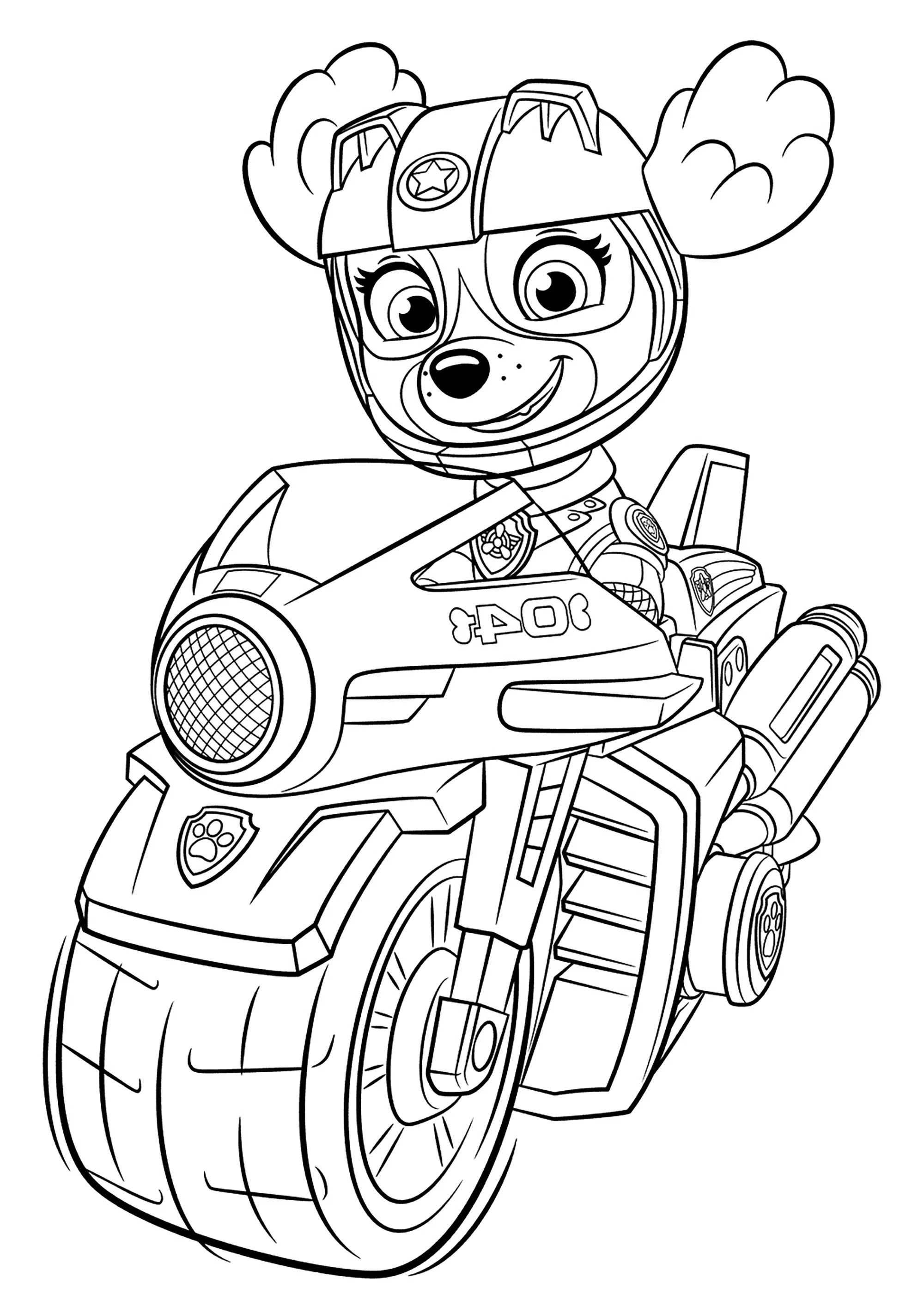 Stella in moto (Pagina Paw Patrol: Mighty Pups da Colorare per bambini)