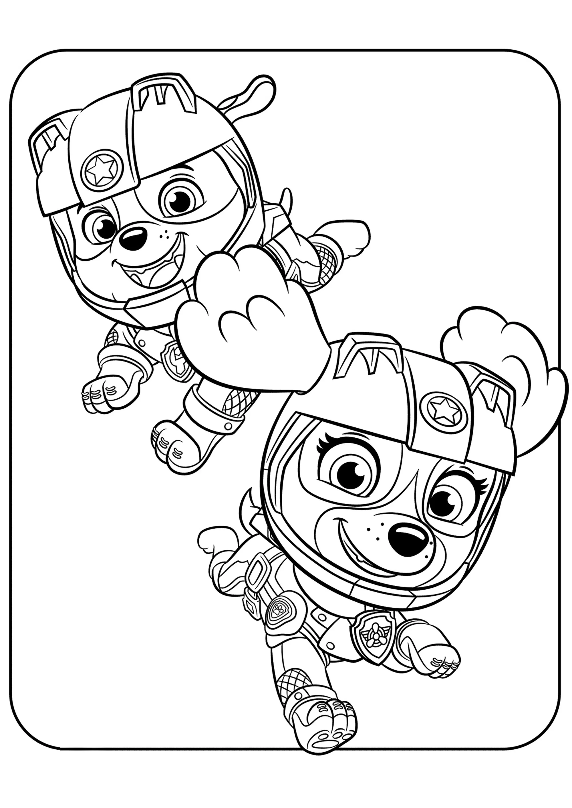 Stella e Ruben (Pagina Paw Patrol: Mighty Pups da Colorare per bambini)