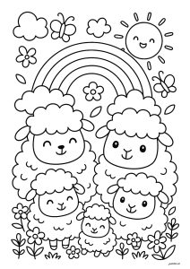 Bella famiglia di s (Pagina Pecora da Colorare)