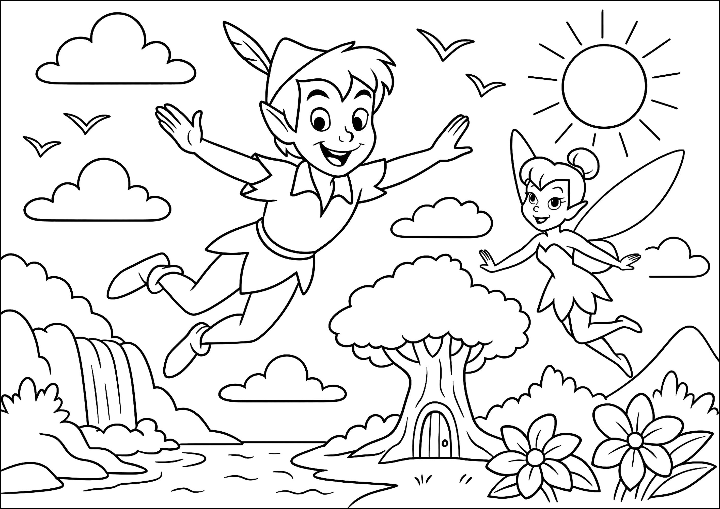 Peter Pan e Campanellino (Pagina da Colorare per bambini)