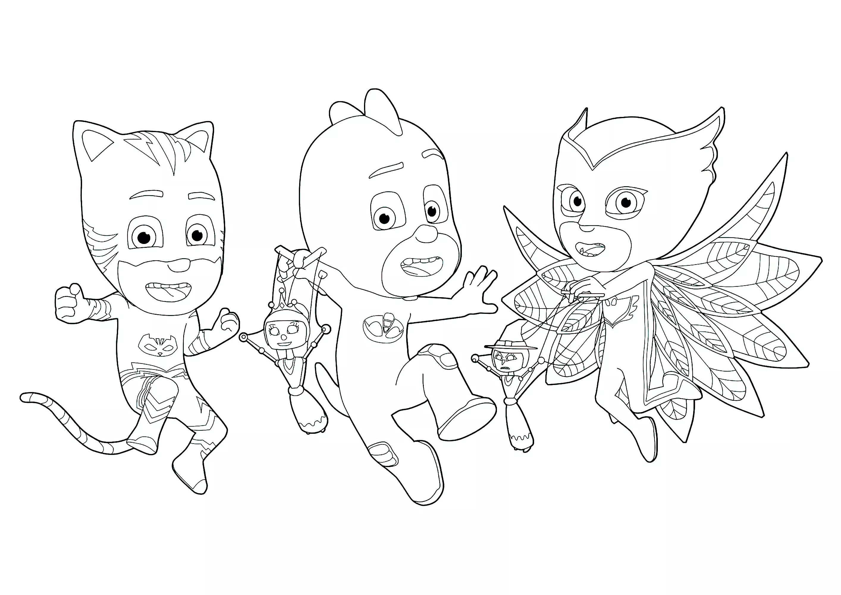 Pyjamasques (PJ Masks): i 3 giovani supereroi (Pagina da Colorare per bambini)