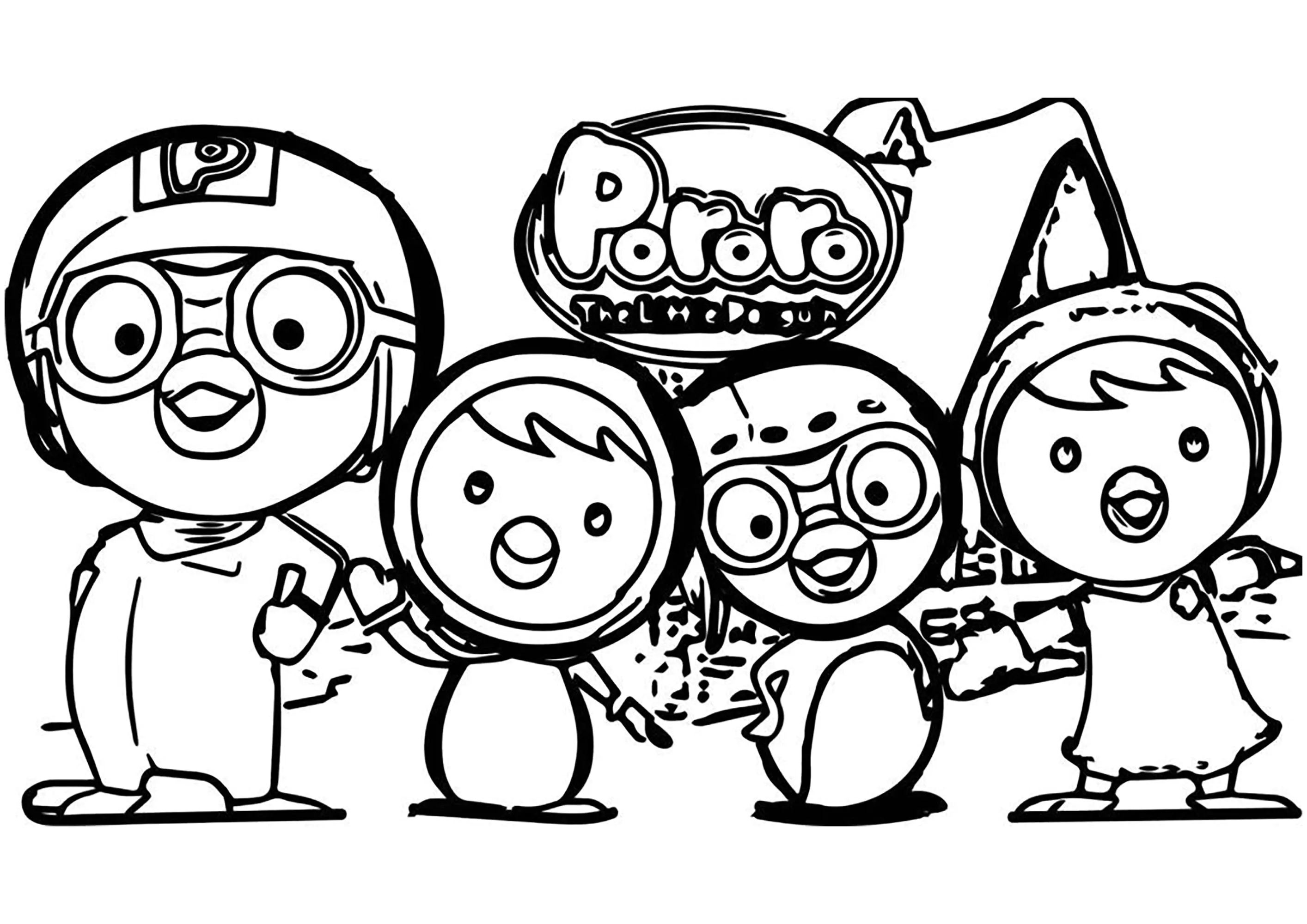 I protagonisti della serie per bambini Pororo (Pagina da Colorare per bambini)