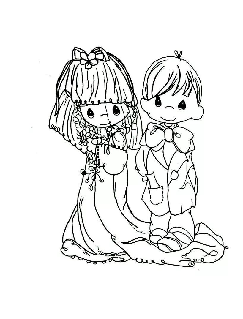 Un bel matrimonio (Pagina Precious Moments da Colorare per bambini)