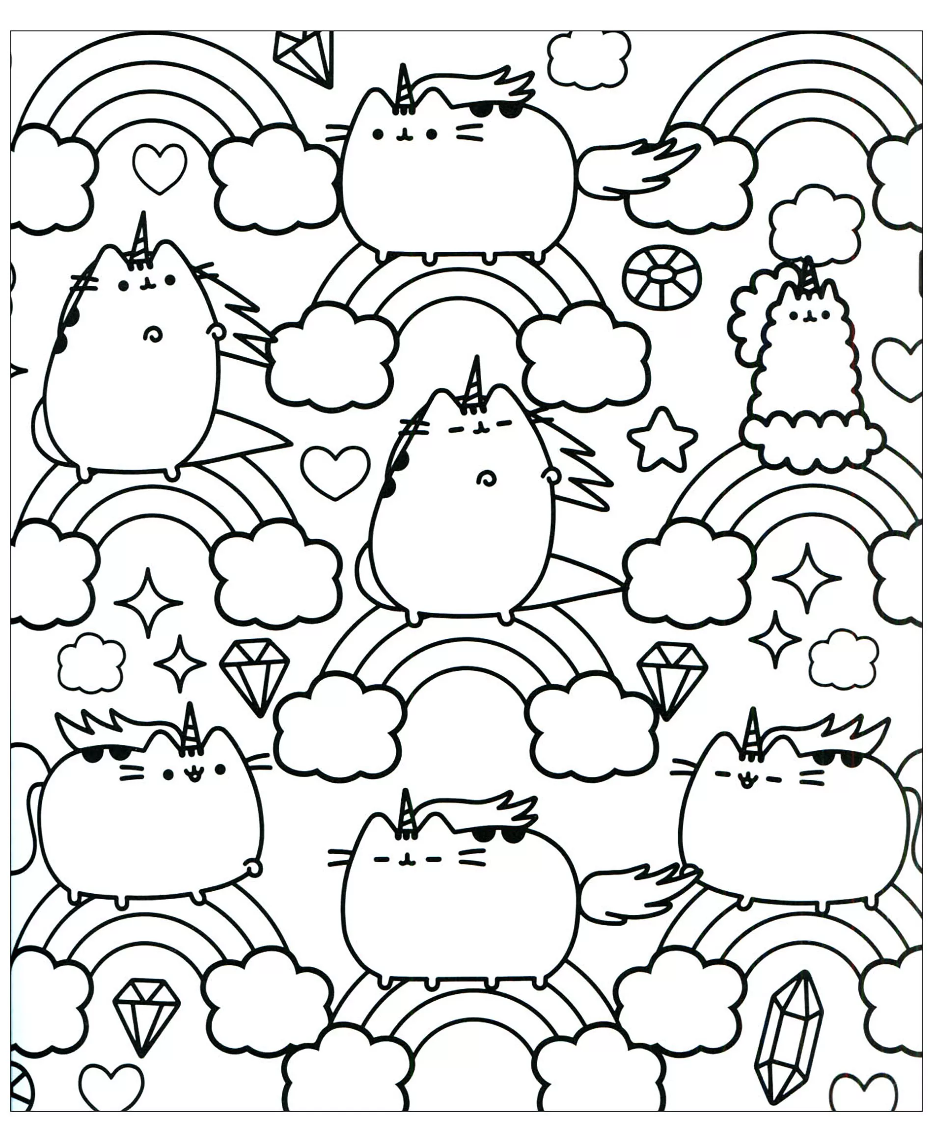 Pusheen e l'arcobaleno (Pagina da Colorare per bambini)