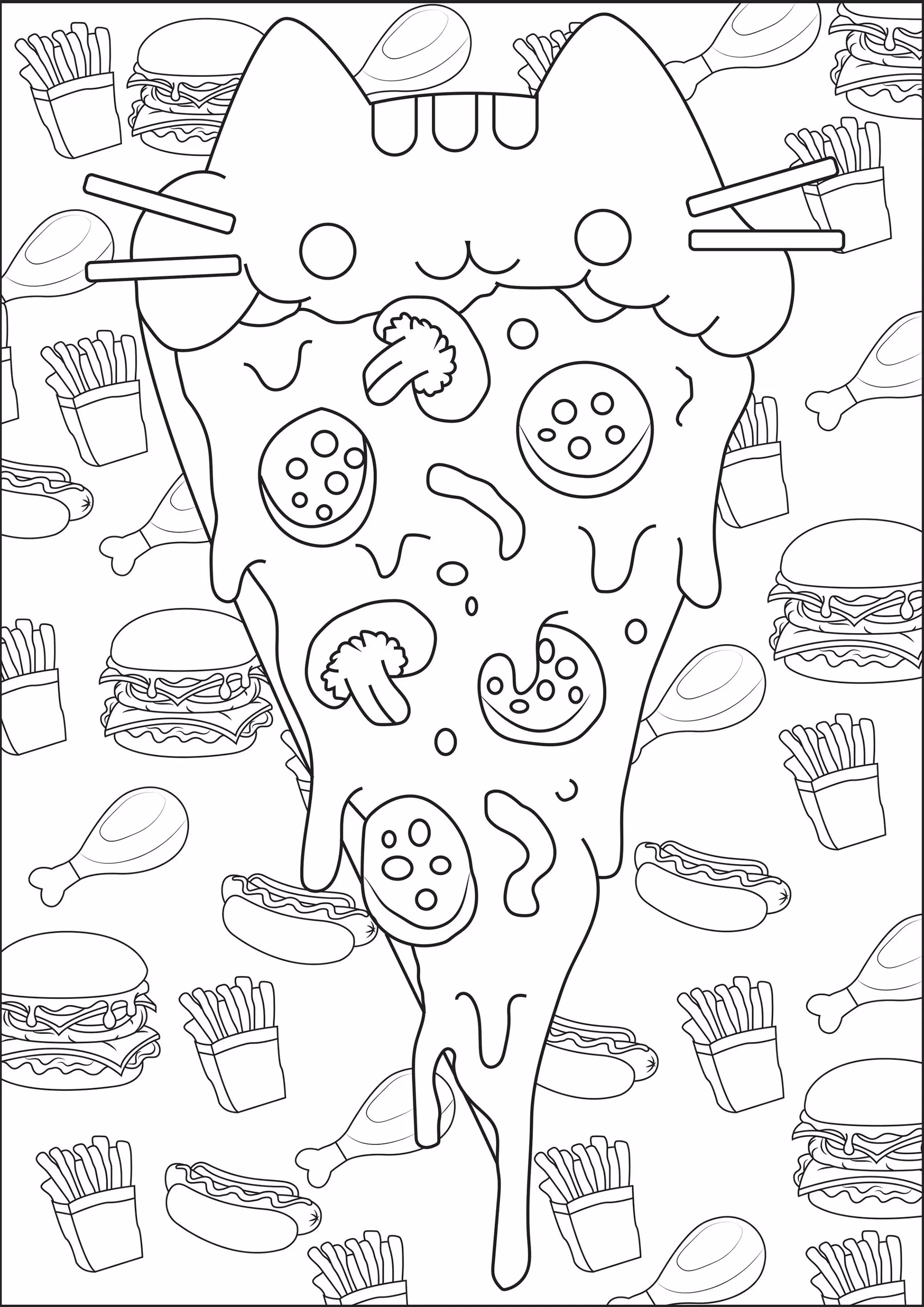 Pusheen Pizza (Pagina da Colorare per bambini)