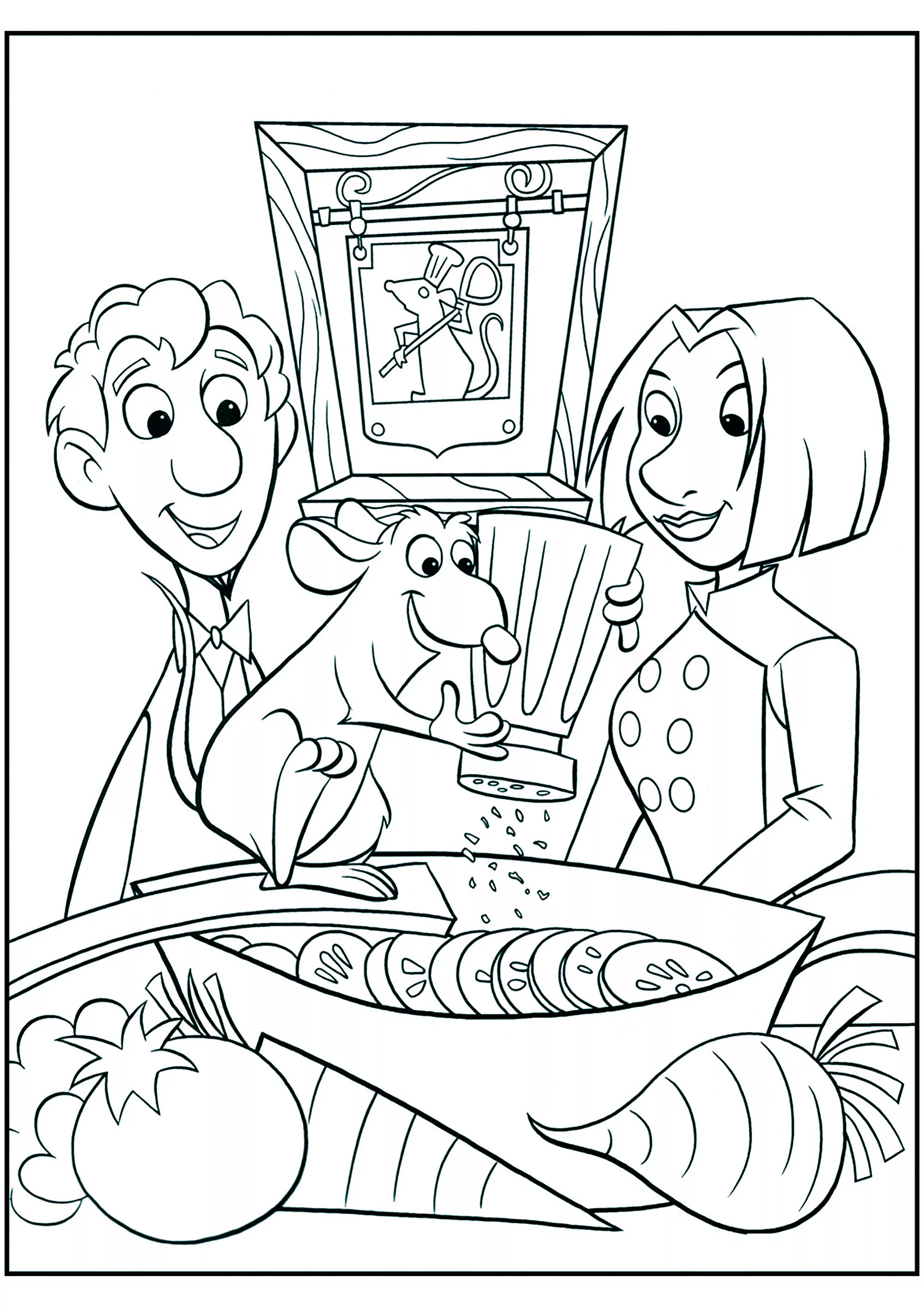 Ratatouille con Alfredo Linguini e Colette Tatou. (Pagina da Colorare per bambini)