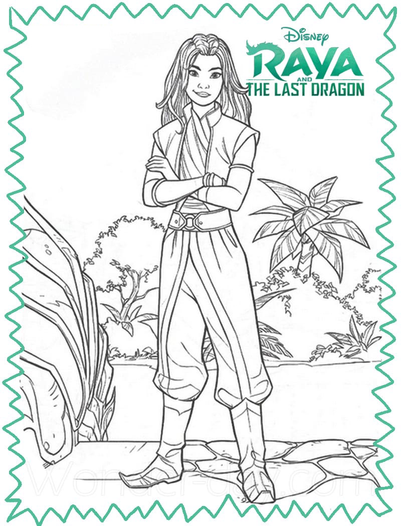 Colorazione di Raya con molti dettagli (Pagina Raya e lUltimo Drago da Colorare) Colorazione di Raya con molti dettagli (Pagina Raya e lUltimo Drago da Colorare per bambini)