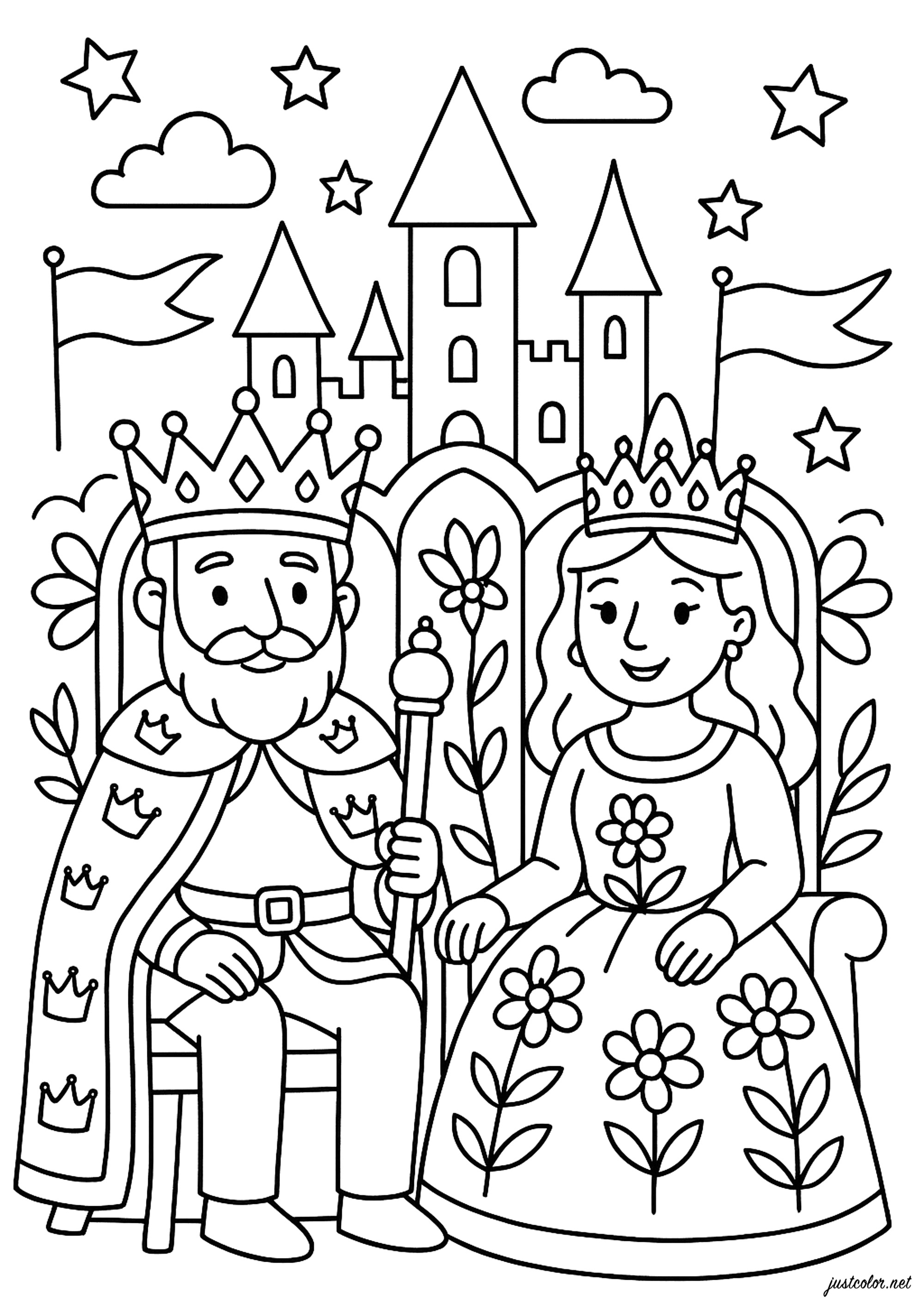 I sovrani del regno (Pagina Re e Regine da Colorare per bambini)