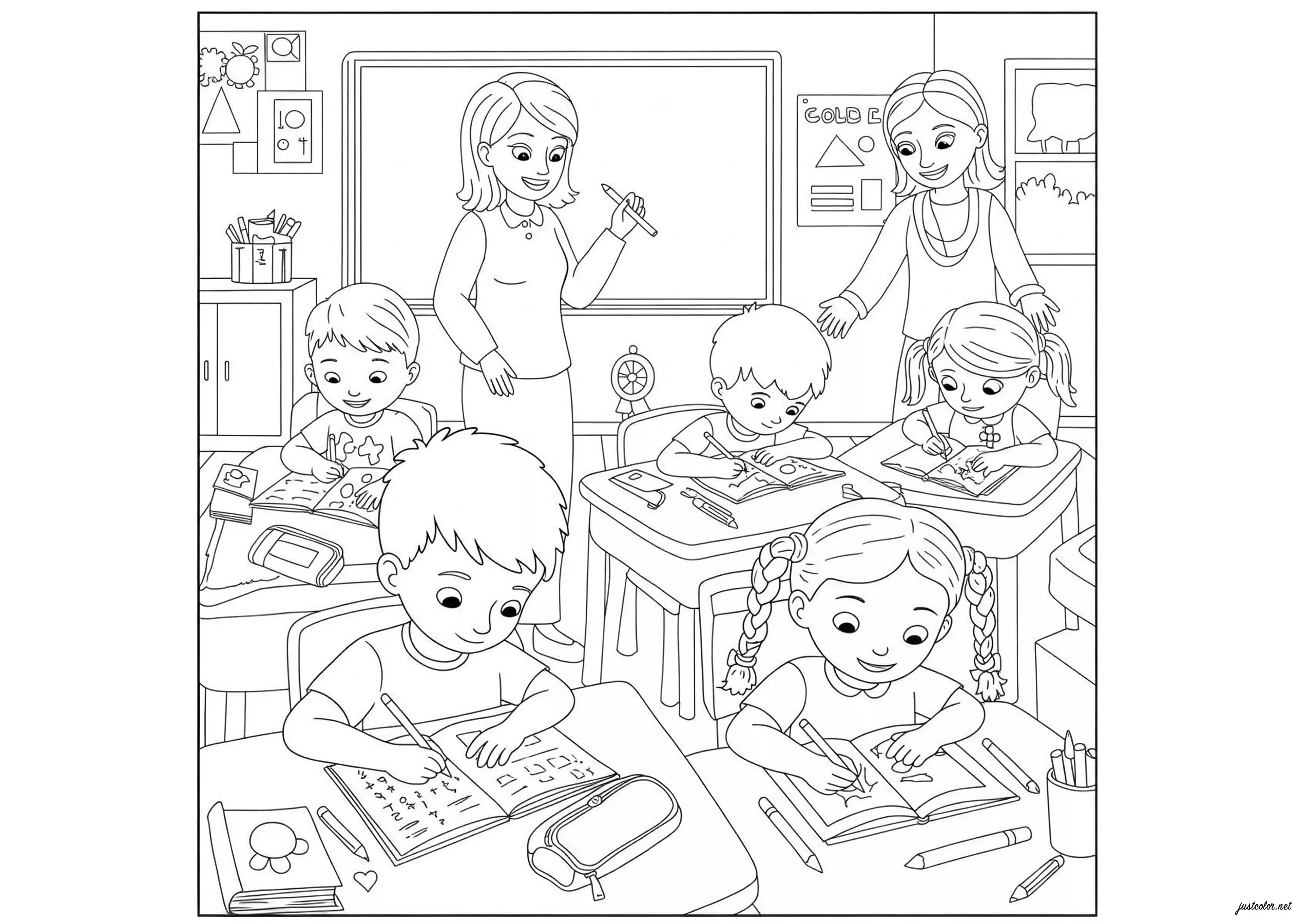 Una classe molto studiosa (Pagina Ritorno a scuola da Colorare per bambini)
