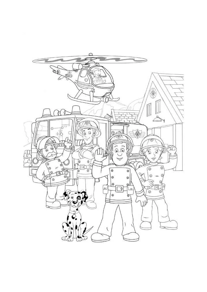 Disegno di Sam il pompiere da colorare per bambini.