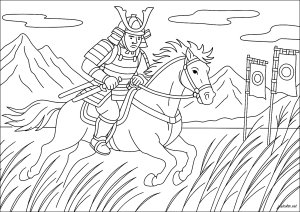 Eroi equestri del passato remoto (Pagina Samurai da Colorare)
