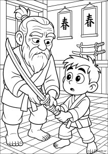 Lezioni di sciabola (Pagina Samurai da Colorare)