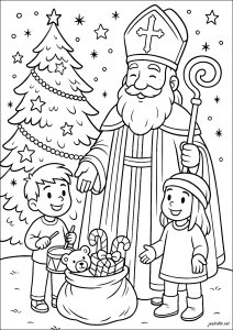Incontro festivo con San Nicola (Pagina da Colorare)
