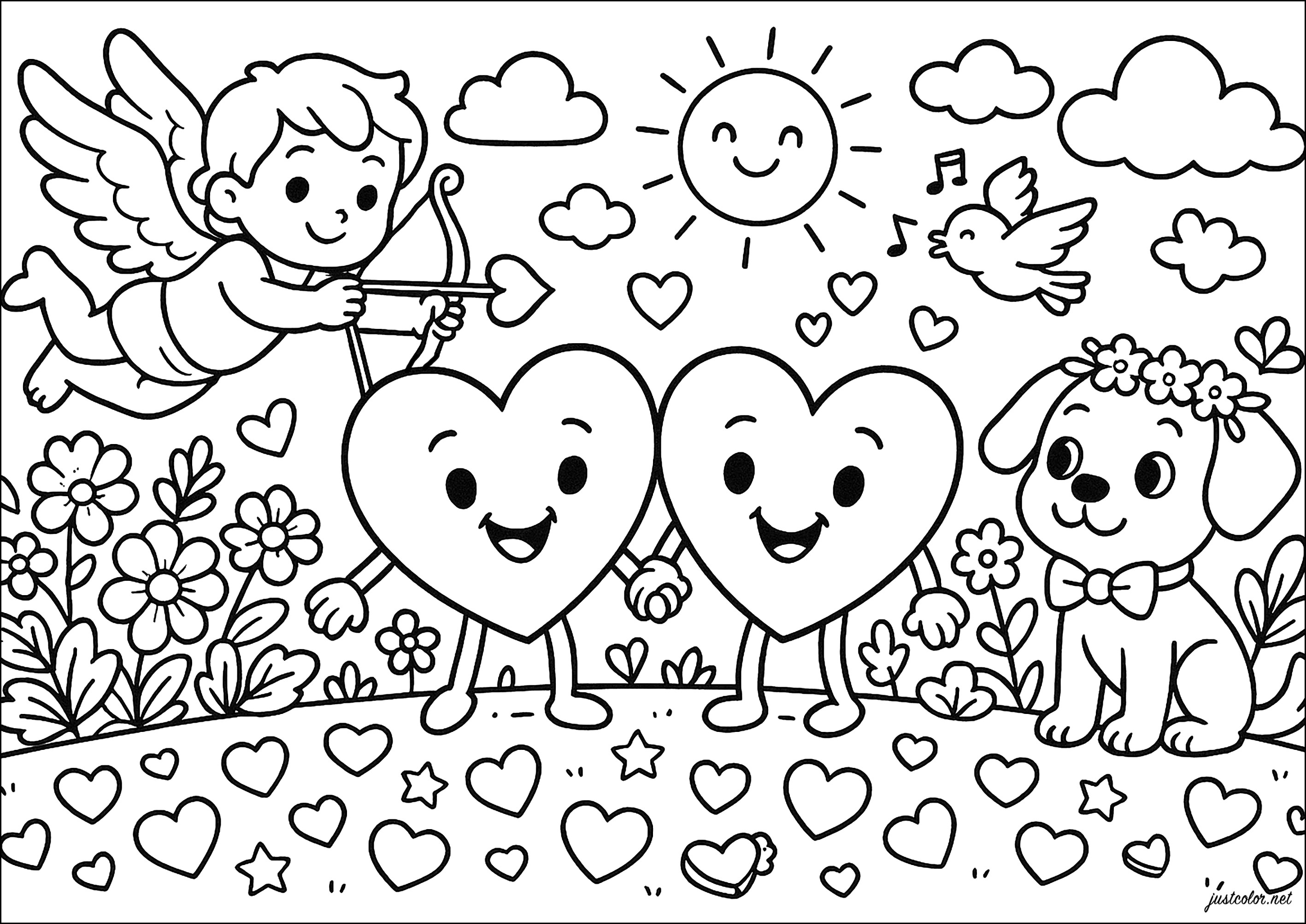 Celebrazione dell'amore e dell'amicizia (Pagina San Valentino da Colorare per bambini)