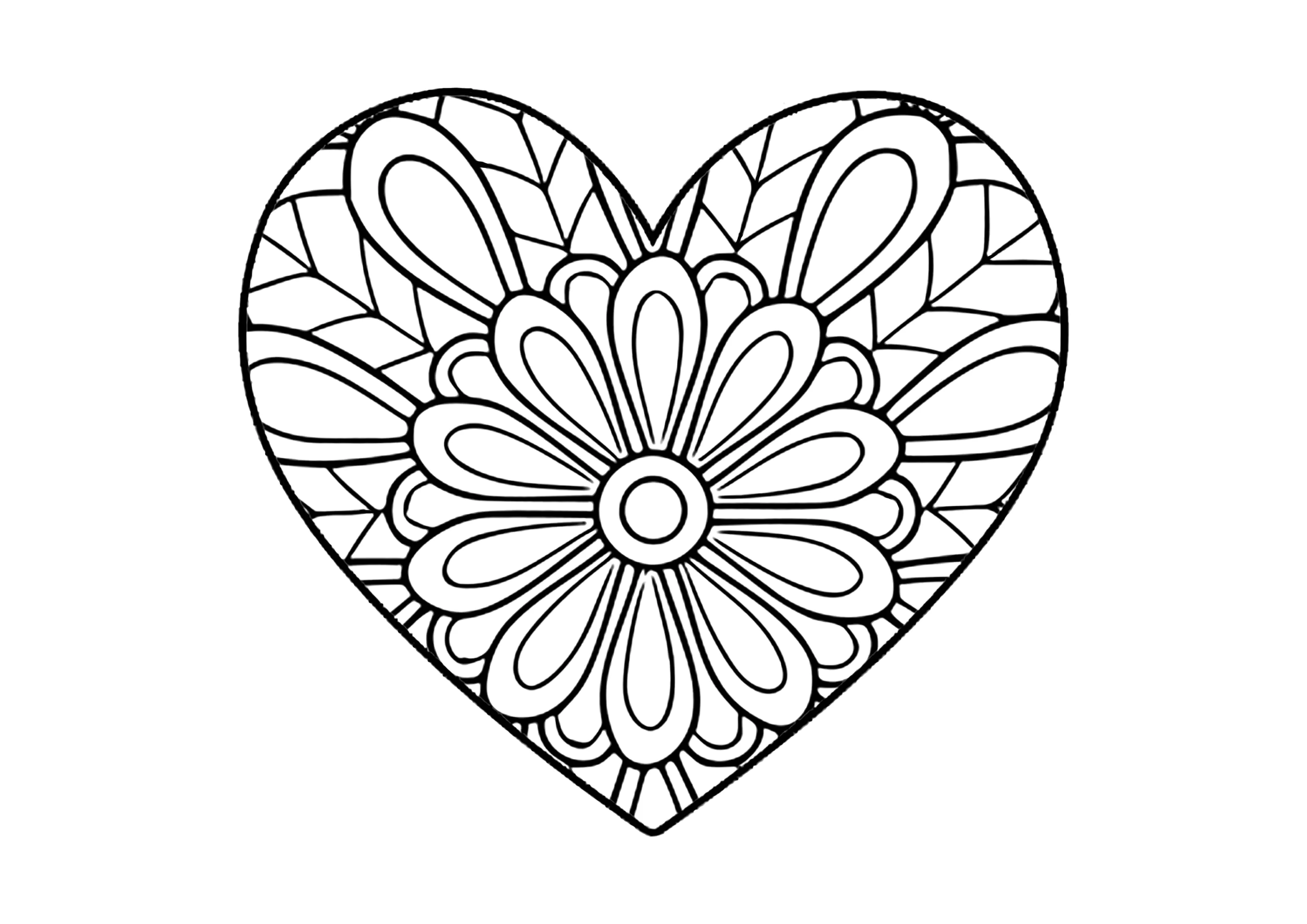 Cuore con bel fiore all'interno (Pagina San Valentino da Colorare per bambini)