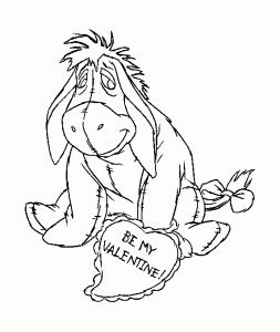 Pagina Cuore da Colorare per bambini : Eeyore è innamorato! È San Valentino.