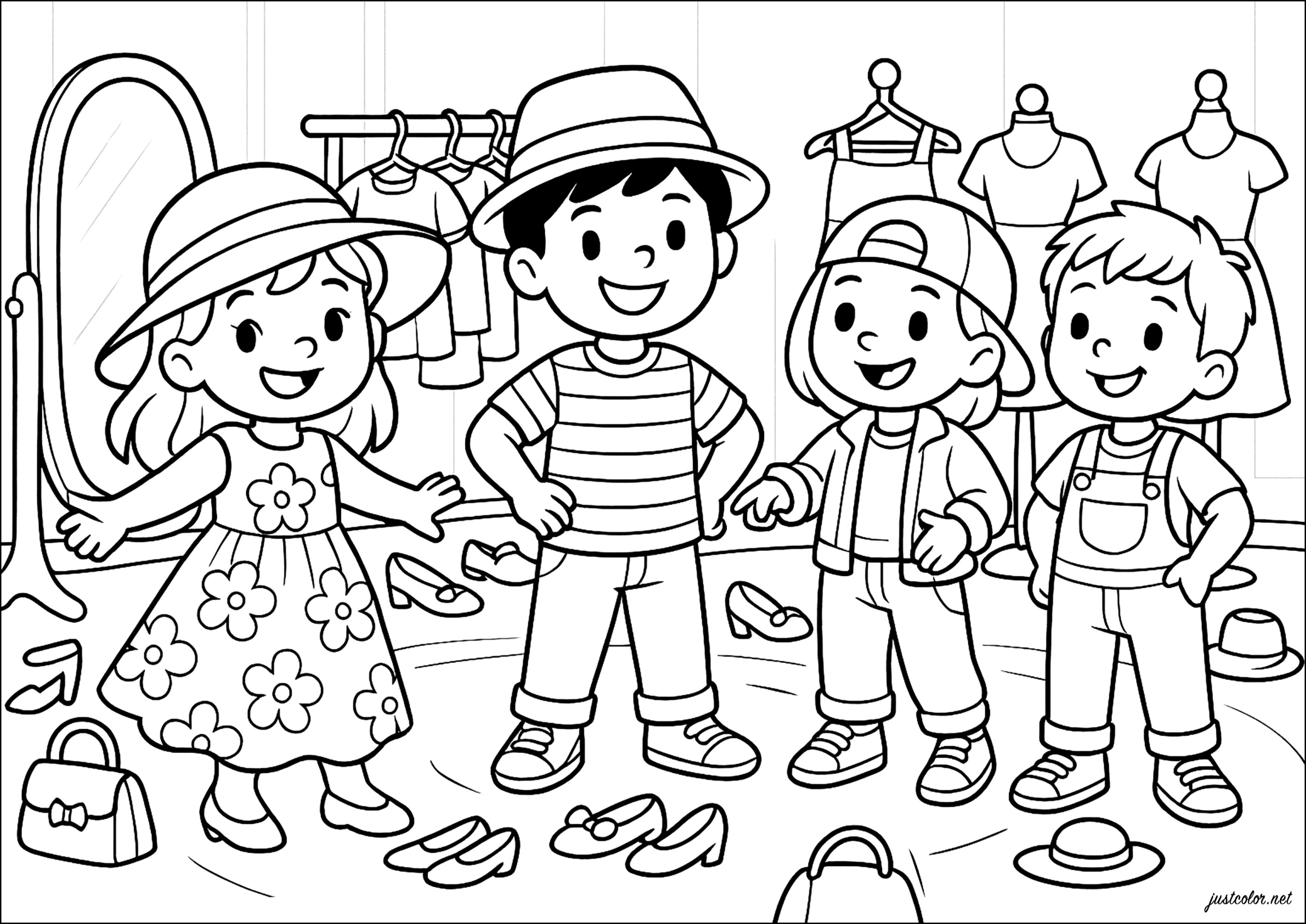 Il venditore di abbigliamento (Pagina Scambi da Colorare per bambini)