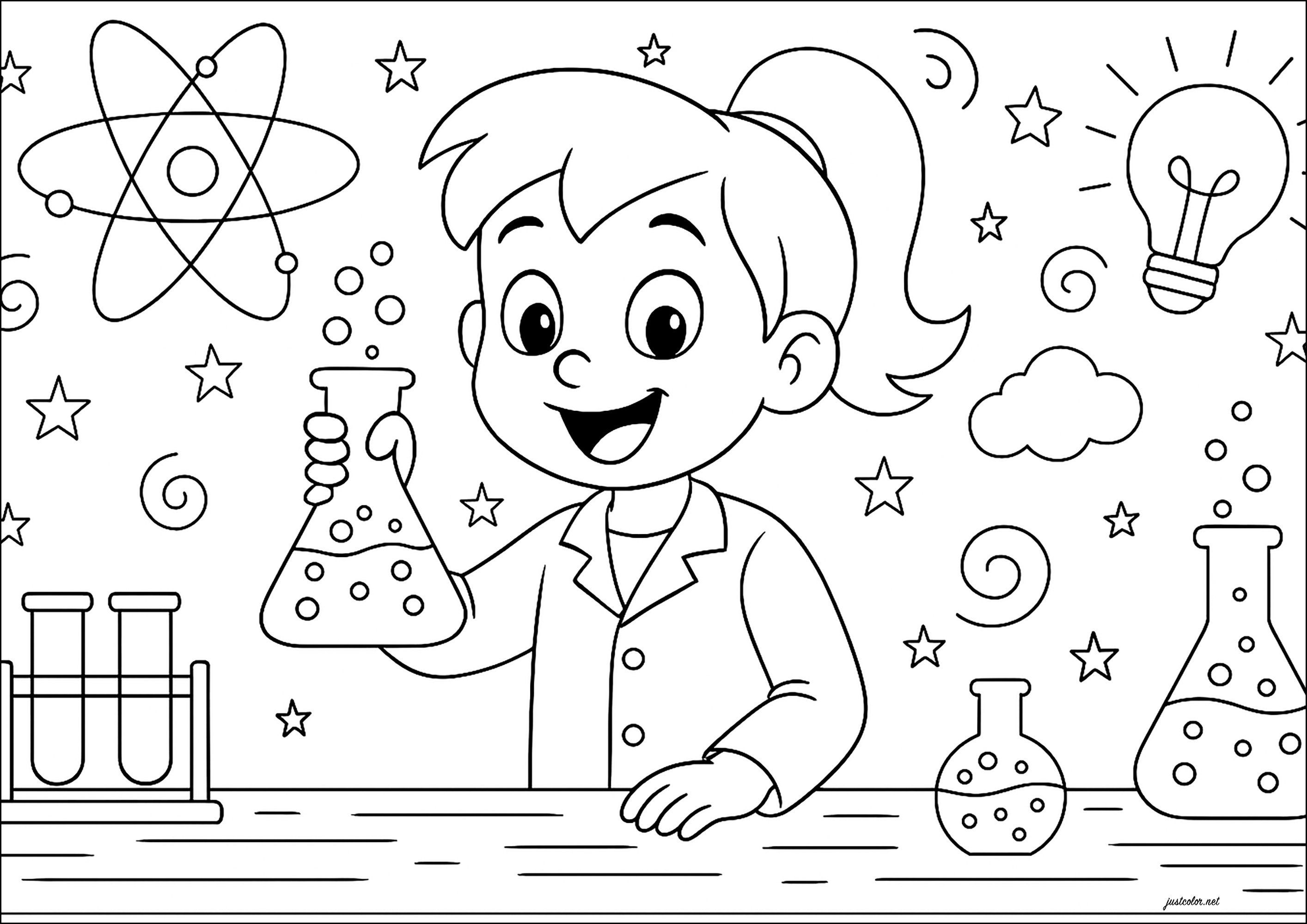 Esperimento chimico (Pagina Scienza da Colorare per bambini)