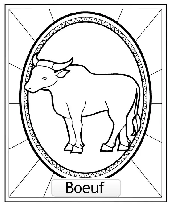 Colorazione del Segno Zodiacale Cinese del Bue per bambini (Pagina Segni zodiacali cinesi da Colorare per bambini)