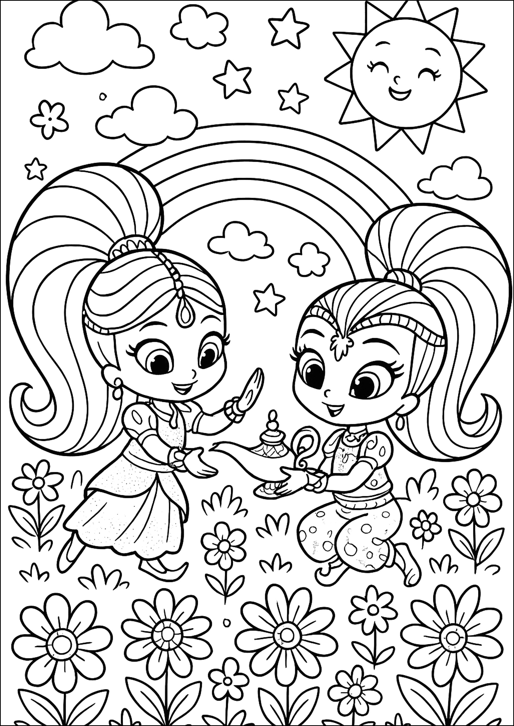 La lampada magica (Pagina Shimmer And Shine da Colorare per bambini)