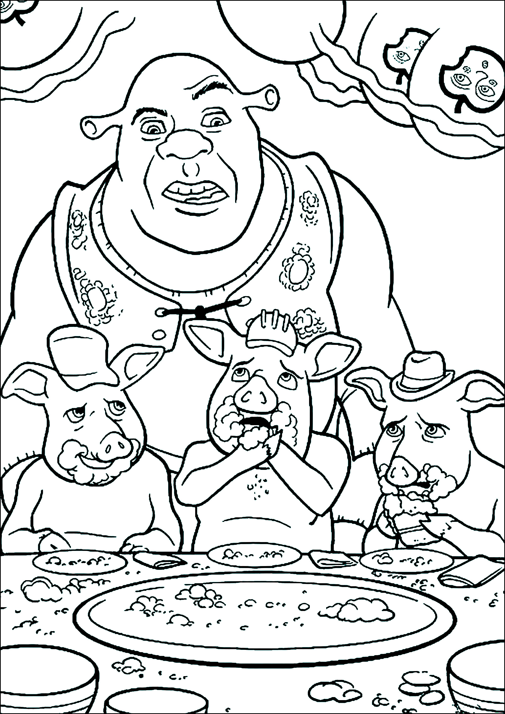Shrek e i tre porcellini (Pagina da Colorare per bambini)